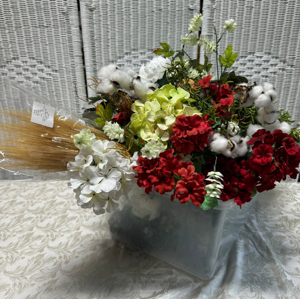 (B) Large Bin of Assorted Faux Flowers & Greenery