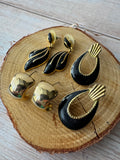 Trio of Black Enamel Gold Tone Earrings (D)
