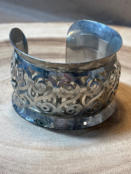 Wide Silver Cuff with Scrolling