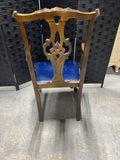 Trouvailles Furniture Co. Inc. Carved Arm Chair with Blue Leather Seat