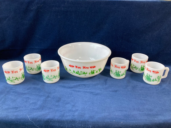 7 Piece Anchor Hocking Vintage Egg Nog Tom & Jerry Milk Glass Set