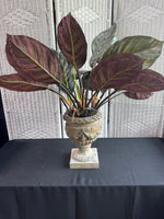 Artificial Calathea in Resin Urn