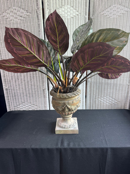 Artificial Calathea in Resin Urn