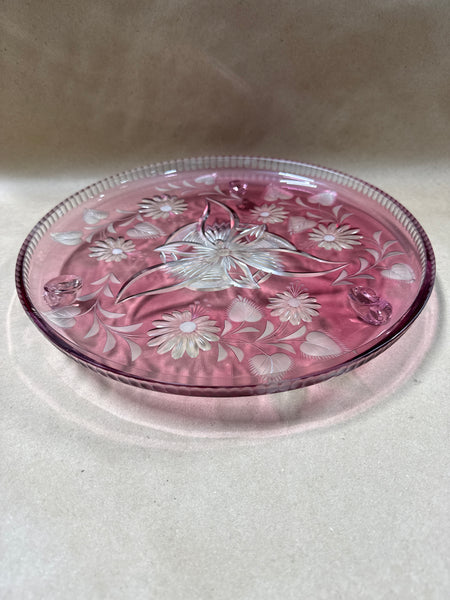Floral Pink Footed Cake Plate