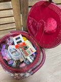 Burgundy Floral Sewing Box with String/Asst Items