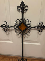 Iron Cross with Glass Accent Wall Hanging
