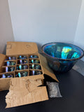 25-Piece Indiana Glass Blue Iridescent Carnival Glass Princess Punch Bowl Set in Box