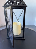 Black Metal Scroll Lantern with Flameless Candle DECOR ONLY (CANDLE DOES NOT WORK)