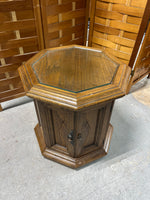 Octagonal End Table with Cabinet and Glass Top
