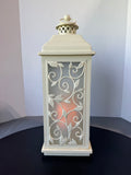 Cream Botanical Scroll Heavyweight Metal Lantern with Flameless Candle (WORKS)