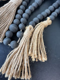 Pair of Black Decorative Wooden Bead Strings with Jute Tassels
