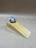 Wooden Door Stopper With Blue And White Porcelain Knob