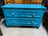 Turquoise Painted 2 Drawers Chest/Dresser