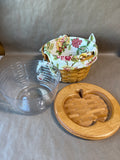 Round Woven Basket With Floral Fabric And Apple