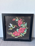 Humming Bird And Flowers Needlepoint Art - Framed And Signed