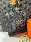Orange Plastic Bucket with Halloween Decor