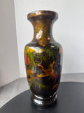 Asian Cranes Black Lacquer Wooden Vase