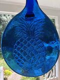 Large Cobalt Blue Blown Glass Cheese Tray/Hanging with Embossed Pineapple