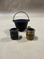 Miniature Cast Iron Cauldron And Whiskey Barrel Lot