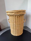 Woven Wicker Cylindrical Lidded Hamper