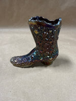 FENTON Amethyst Carnival Glass Daisy Button Iridescent Boot