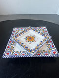 Pair of Square Hand Painted Spanish Pottery Floral Plates