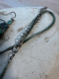 Mixit Vintage Abalone Silver Tone Necklace & Earrings Set with Mint Green Accent Stones