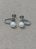 Sterling Pearl Screw On Earrings