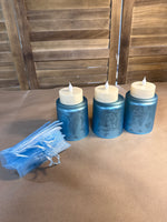 Set Of 3 Frosted Blue Floral And Butterfly Tea Light Candle Votives With Battery Operated Tea Light Candles By Valerie Parr Hill // 2 Sets Available // *** PRICED INDIVIDUALLY ***