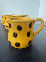 4-Piece Mustard Yellow with Brown Polka Dots Pottery Mugs