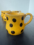 4-Piece Mustard Yellow with Brown Polka Dots Pottery Mugs