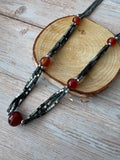 Multi-Strand Hematite Necklace with Carnelian Stones