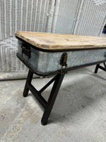 Rustic Farmhouse Galvanized Tin Accented Suitcase Bench