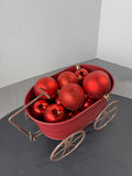 Red Metal Wagon with Red Christmas Ornaments