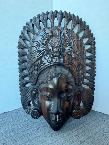 (C) Vintage Hand Carved Wooden Balinese Goddess Mask