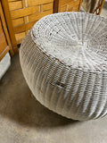 White Wicker Round Ottoman with Cushion