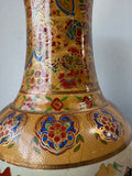 Japanese Vintage Satsuma Style Large Porcelain Fluted Vase