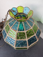 Green & Blue Vintage Stained Glass Pendant Light AS IS (READ DESCRIPTION CAREFULLY)