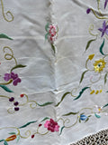 Floral And Bird Hand Embroidered Silk Shawl With Fringe * READ DESCRIPTION *