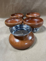 6 Piece Wood And Metal Base Salad Bowl Server With 5 Salad Bowls