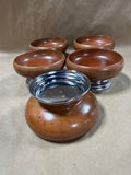 6 Piece Wood And Metal Base Salad Bowl Server With 5 Salad Bowls