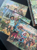 Victorian Style 6-Scene Vintage Wooden Picture Puzzle Block Set in Case