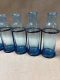 Set Of 6 Blue Glass Bud Vases In Metal Caddy