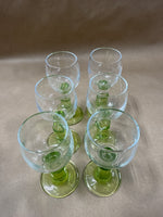 Set Of 6 Bormioli Rocco Green Stemmed Footed Cordial Liqueur Shot Nip Glasses // 2 Sets Available // *** PRICED INDIVIDUALLY ***