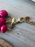Multi-Strand Faceted Hot Pink Beaded Necklace & Earrings Set