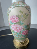Asian Inspired Pink Peony Ceramic Vase Lamp (WORKS)