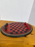 Wooden Oval Checker Board With Wooden Pieces - Can be Hung Up