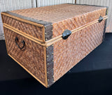 Woven Rattan Vintage Trunk with Embossed Metal Accents