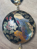 Cloisonné Peacock Pendant with Satin Cord