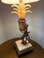 Art Deco Style Tropical Monkey Lamp With Palm Leaf Shade WORKS